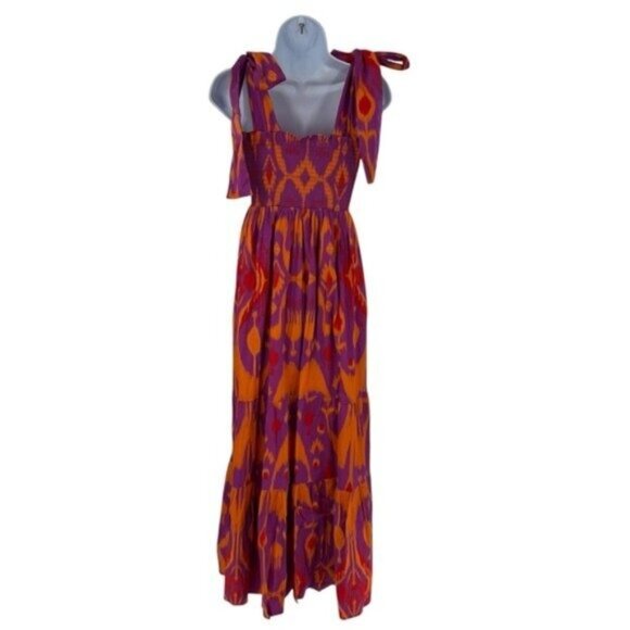 Sheridan French NEW Kelly Maxi Bow Dress in Sunset Ikat Purple Orange Size L - Picture 5 of 9